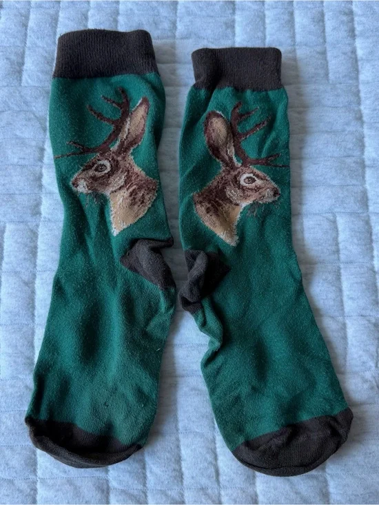 Men's Green Jackalope Crew Socks with Brown Accents