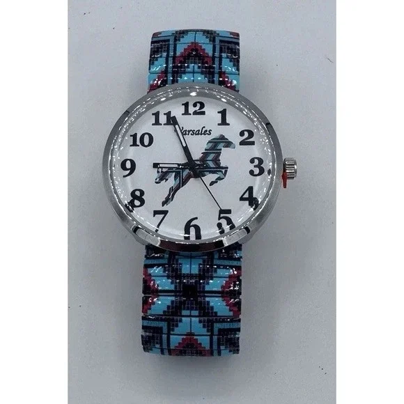 Varsales Southwestern Horse Watch Turquoise Aztec Print Stretch Band Women's