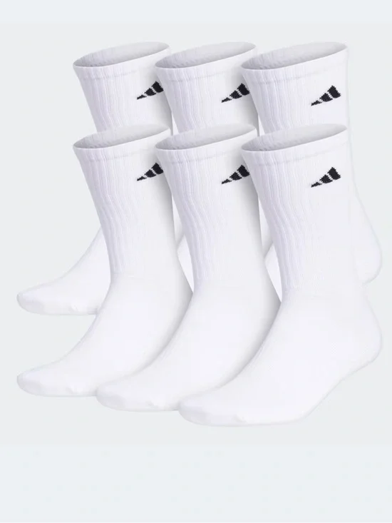 Adidas White Cushioned Crew Socks with Logo 6 Pair Pack Size X-Large 15-19