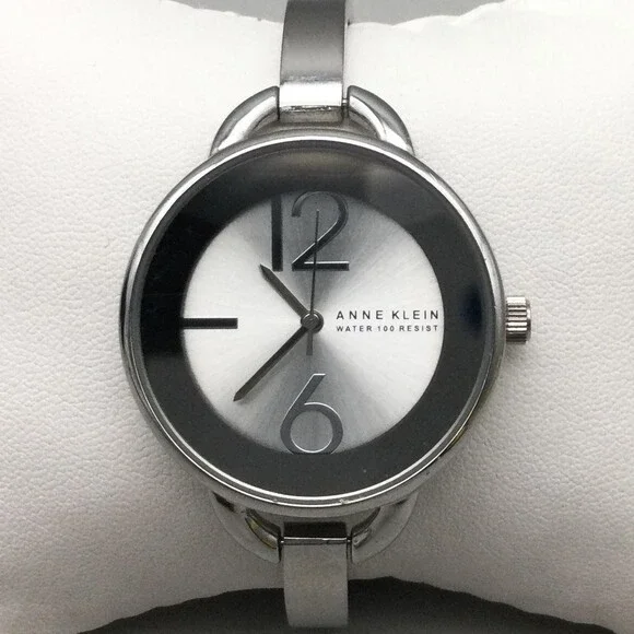 Anne Klein AK/1209 Womens Watch 35mm Silver Tone Black Dial Dress Bangle 6.75