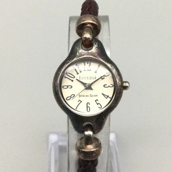 Ecclissi Sterling Silver Womens Watch 23mm Braided Leather New Battery 7