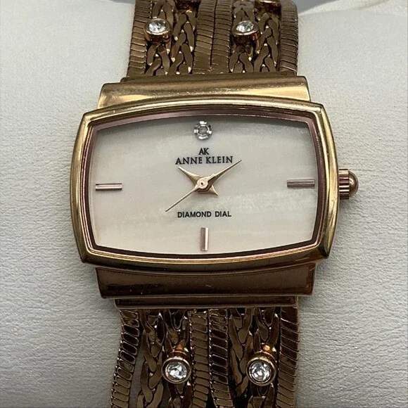 Anne Klein Womens Watch 30mm MOP Diamond Gold Tone Bracelet New Battery 7.25