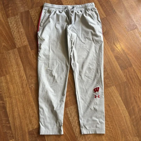 Wisconsin Badgers Pants Mens XL Gray NCAA Basketball Under Armour Warm Up