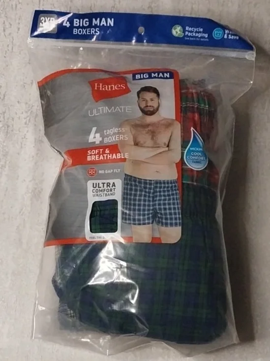 Hanes Plaid Big Man Tagless Boxers - 4 Pack