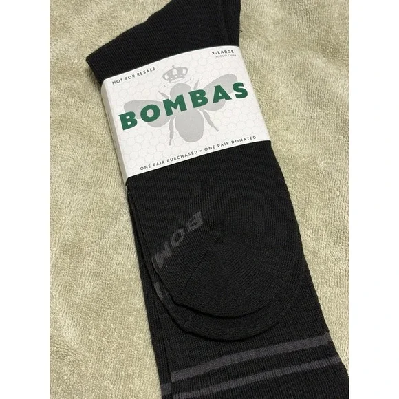 NEW BOMBAS Mens X Large Crew Socks Honeycomb Mid Calf Casual Dress Black