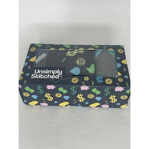 UNSIMPLY STITCHED SOCKS  Mens 8-12 Womens 8-13 3 Pair Money Theme