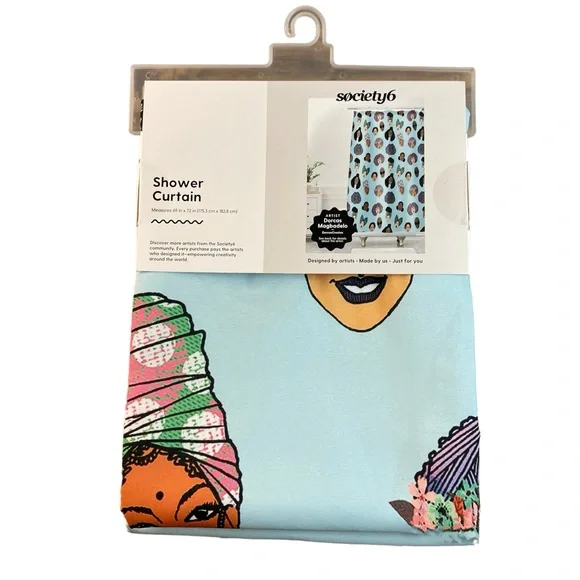 Society 6 Many Black Faces fabric shower curtain 69” x 72