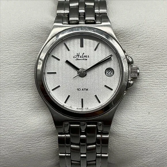 Helms Womens Watch 25mm Silver Tone Stainless 10 ATM Date New Battery 5.75