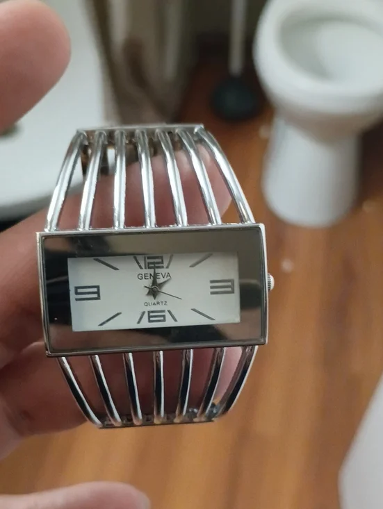 Geneva Silver-tone Rectangular Cuff Watch with White Dial