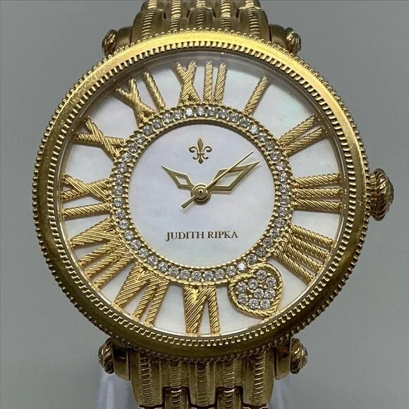 Judith Ripka London Womens Watch 37mm White MOP Dial Gold Tone New Battery 7