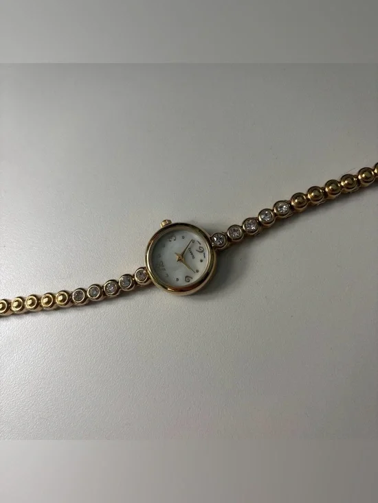 Gold Bracelet Watch with Crystal Detailed Band