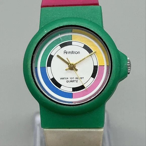 Vintage Armitron Womens Watch 26mm Multicolor Dial Rubber 25/2562 New Battery