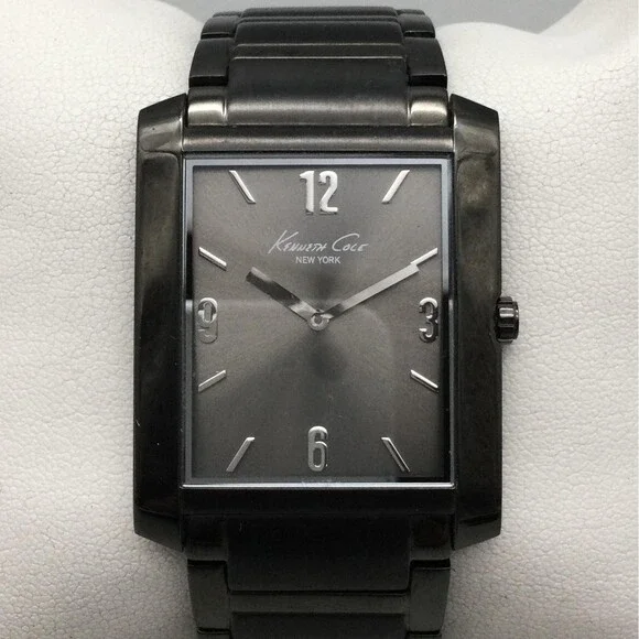 Kenneth Cole Mens Watch 33mm Tank Gunmetal Stainless KC3757 New Battery 7.75