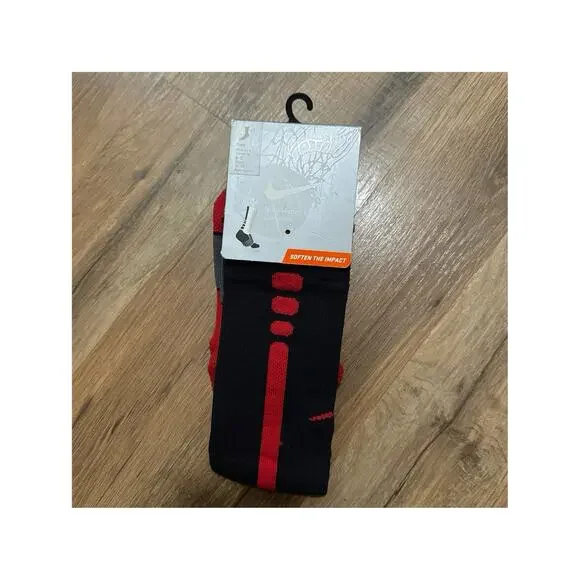 2013 Nike Hyper Elite Cushioned Basketball Dri-Fit Bred Black Red Crew Socks