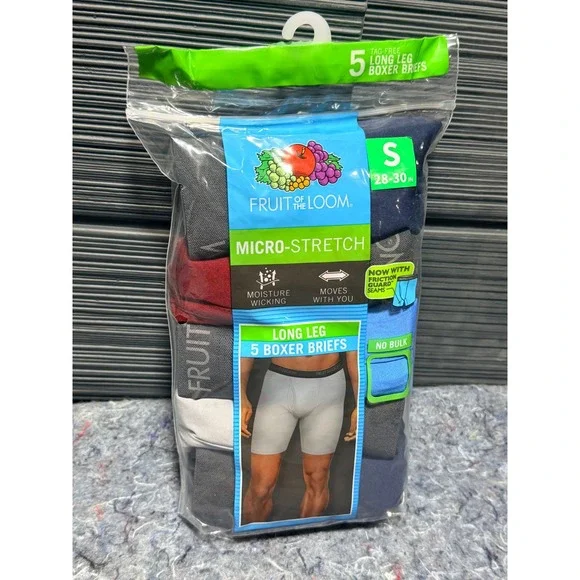 Fruit of the Loom Mens 5 Pack‎ Micro-Stretch Long Leg Boxer Briefs Small WMS5LLC