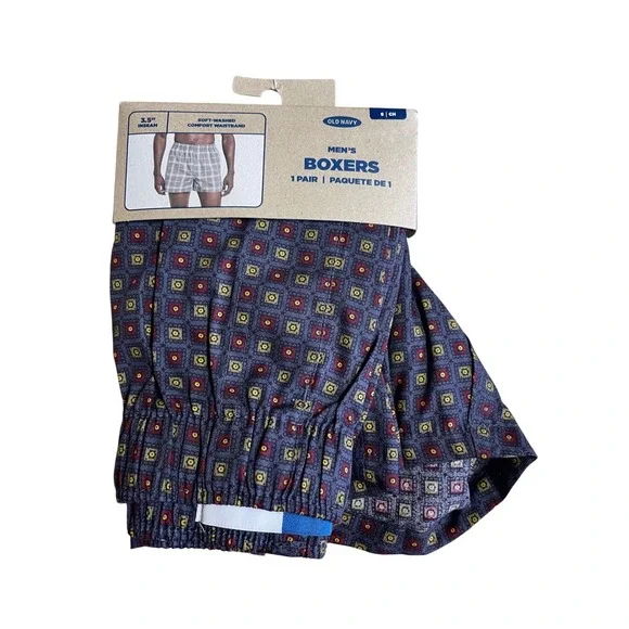 Old Navy Men's OG Boxers Small Navy Geometric‎ Medallion 100% Cotton 3.5
