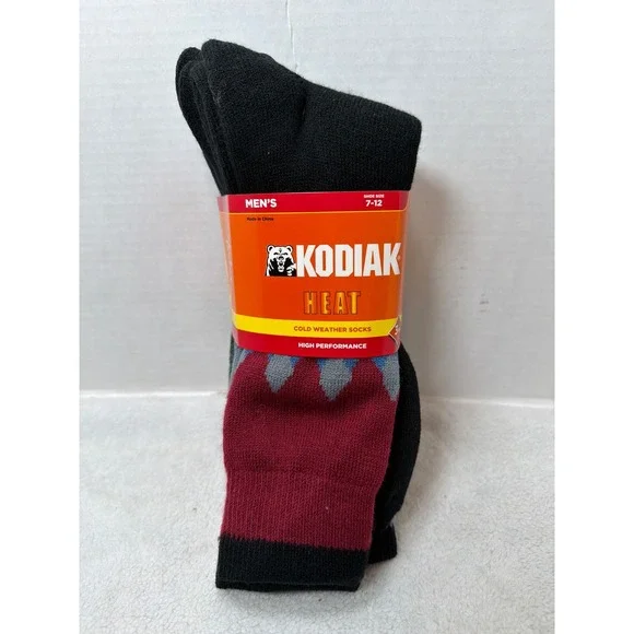 Kodiak Heat Socks Mens 7-12 Multicolor Cold Weather Thermal 3-Pack Argyle Black