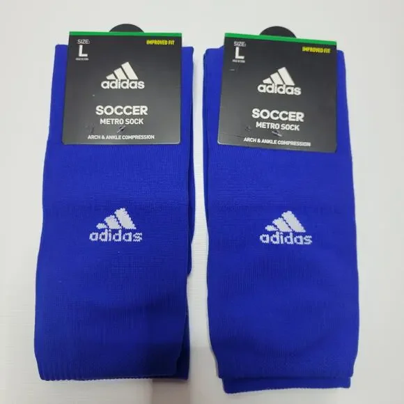 LOT OF 2 ADIDAS SOCCER METRO SOCK ARCH & ANKLE COMPRESSION Sz L 9-13 BLUE SOCKS
