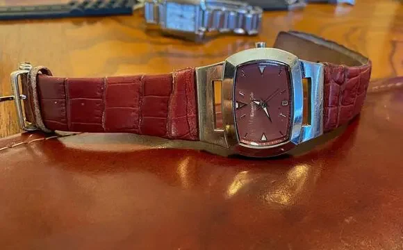 VTG Women's Kenneth Cole New York Watch, Silver Tone with Maroon Band and Face