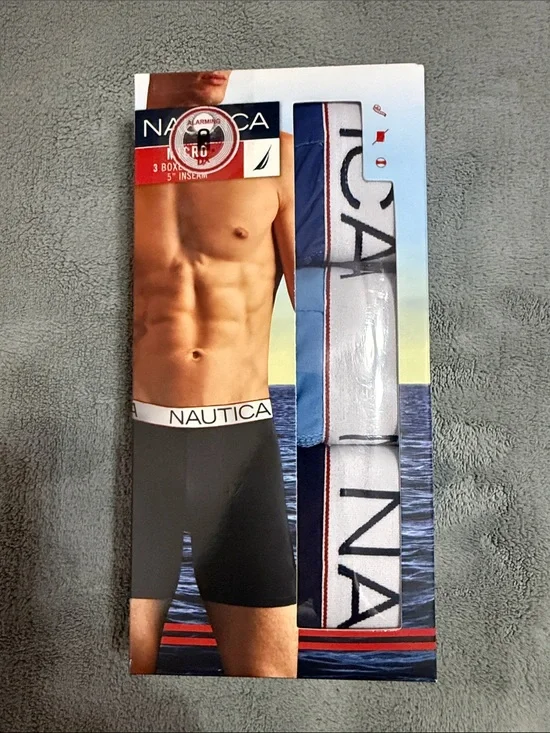Nautica Men's White and Blue Logo Boxer Briefs - 3 Pack