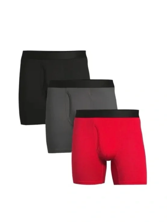No Boundaries Men's 3-Pack Boxer Briefs - Black, Gray & Red