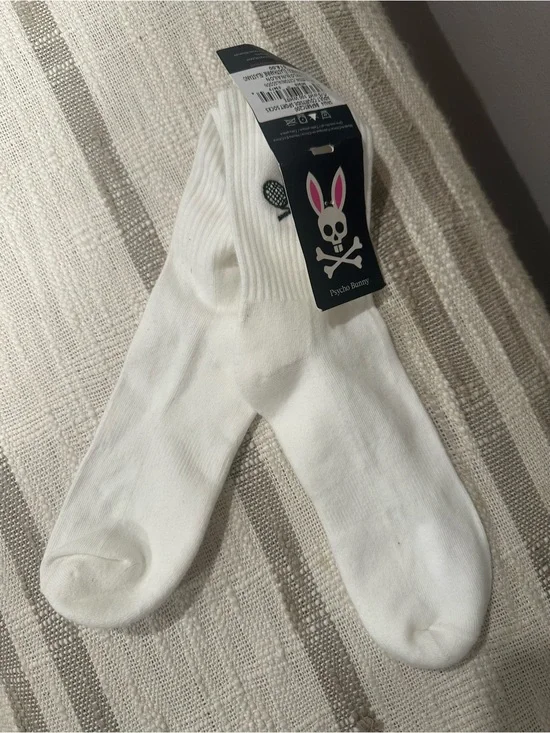 NEW! Psycho Bunny Adult White Crew Sports Socks with Tennis Logo NWT!!