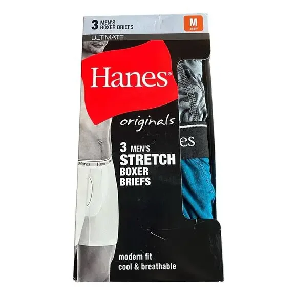 NWT! Hanes Originals Men’s Stretch Boxer Briefs 3 Pack Size Medium 32”-34”