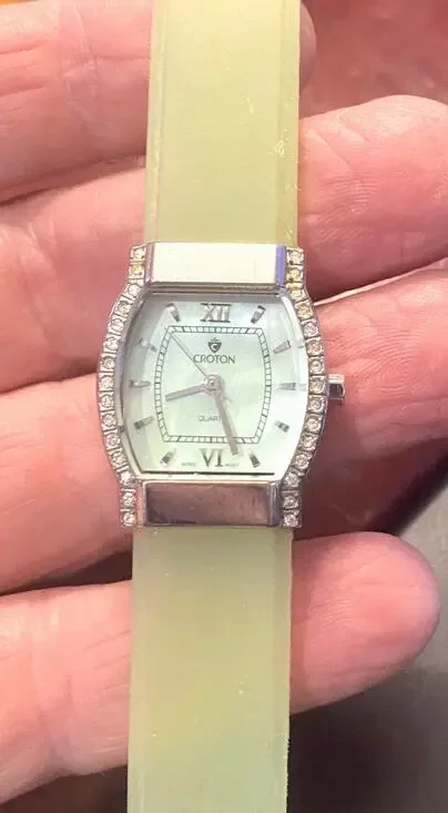Women's Croton Watch, Green Tint MOP Face and Translucent Band, Crystal Accents