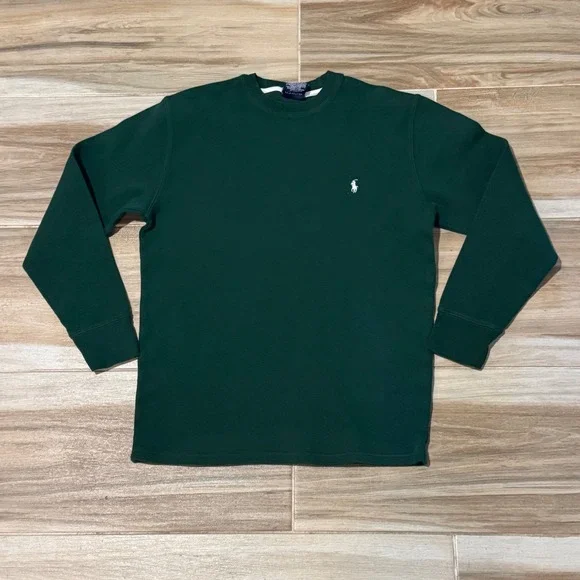 Polo Ralph Lauren Mens Waffle Knit Sleepwear Top Green Pink Pony Long Sleeve M