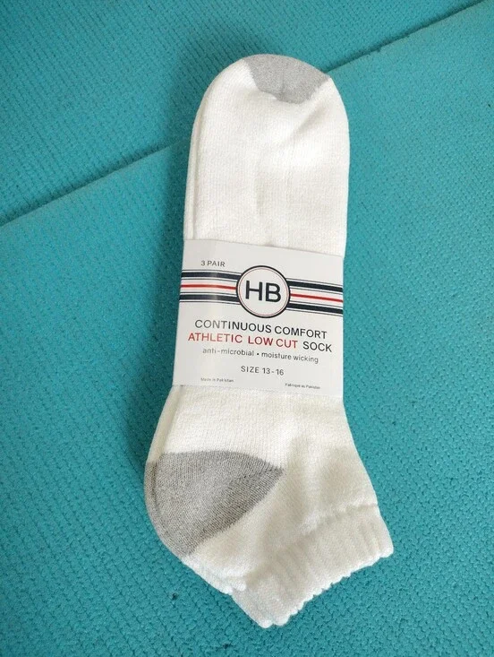 HB Continuous Comfort Athletic Low Cut Socks 13 - 16  (3 Pair)