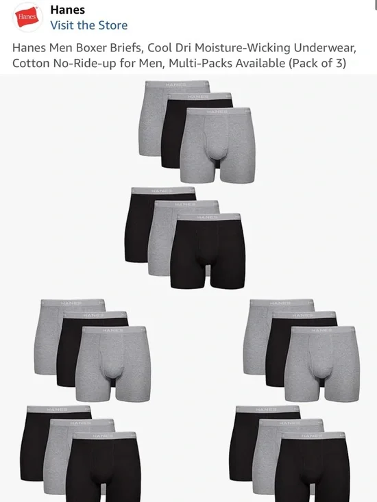 Hanes Men’s Tag-less Cool- Dry Boxer Briefs 3 - Pack - NWT XL No Ride Fit  Sport