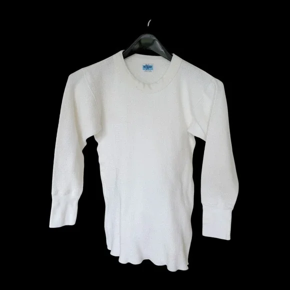 60's Mr. Walker White Waffle Knit Thermal Long Sleeve Undershirt Cotton USA Made