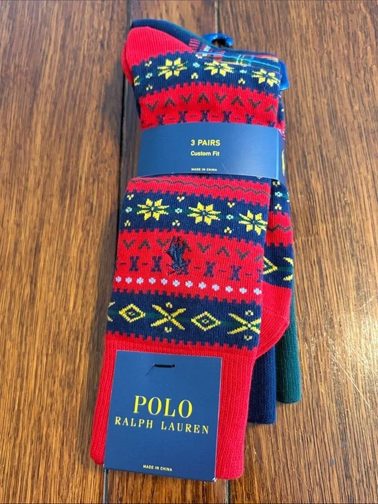 Polo by Ralph Lauren Men’s Red Fair Isle Crew Socks - 3 Pack