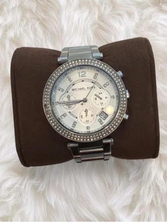 Michael Kors Parker Silver and White Crystal-Accent Chronograph Watch