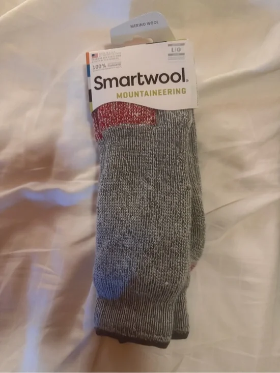 Smartwool Mountaineering Men's Crew Socks in Gray with Red Accents