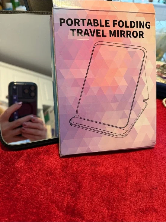 NEW Folding Travel Mirror w soft backs great for packing in luggage 8”h x 6”wide