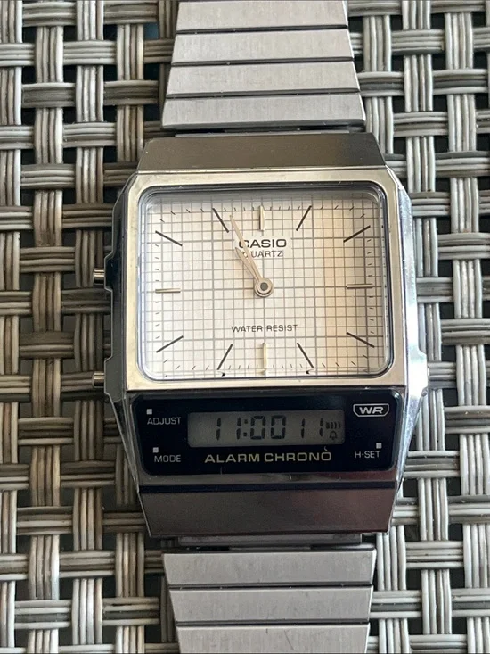 Casio Two-Display Stainless Steel Watch in Silver and Ivory