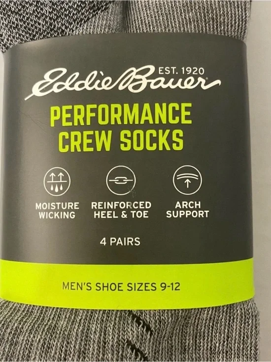Eddie Bauer Men’s Performance Arch Support Socks 4-Pack Size 9-12
