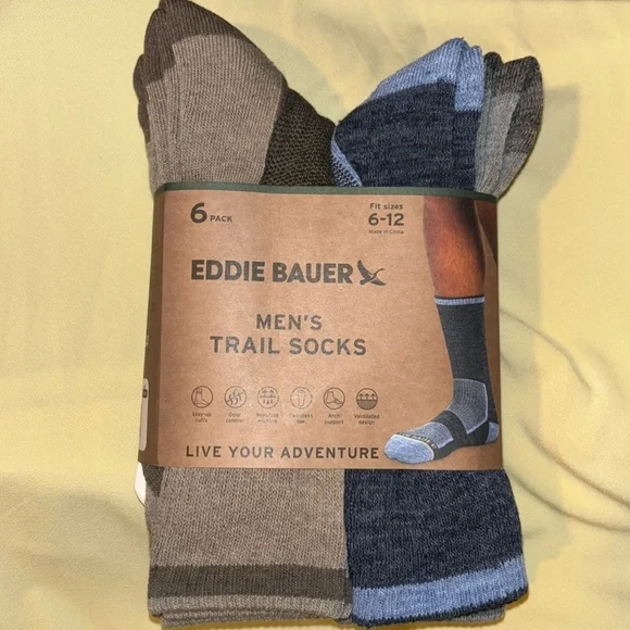 Eddie Bauer Mens Trail Socks 6 Pairs Size 6-12
