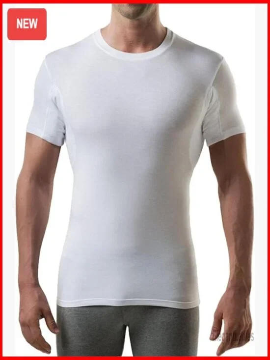Slim Fit Undershirt with Sweat Pads, Rayon Blend, Crew Neck