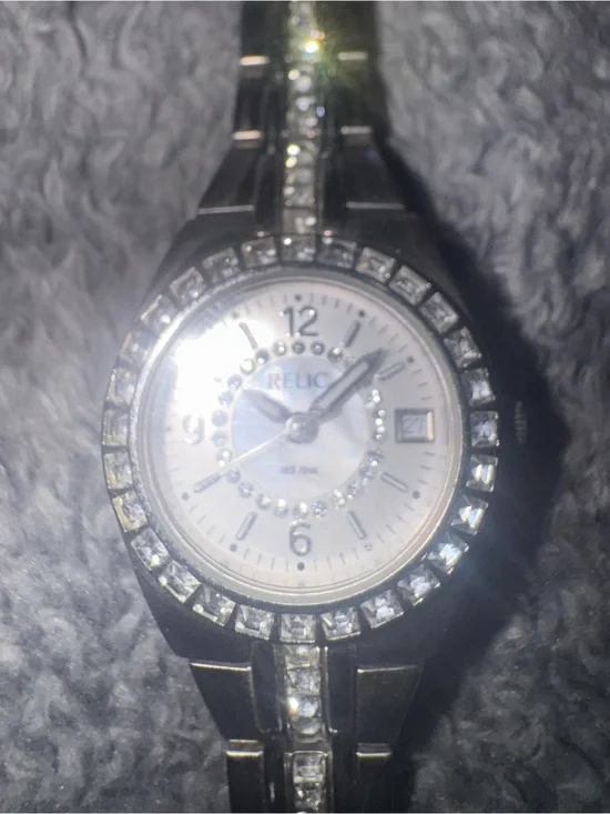 Relic Silver-Tone Bracelet Watch with Crystal Accent