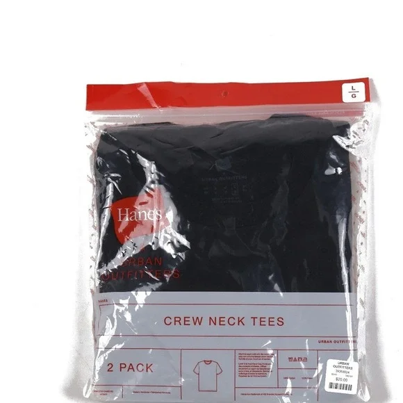 Hanes Urban Outfitters Crew Neck Tees Black 2 Pack Large NWT