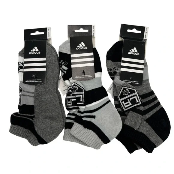 Adidas NHL LA Kings Men's Ankle Socks 3 Pairs Gray Black Size L 9-11 New