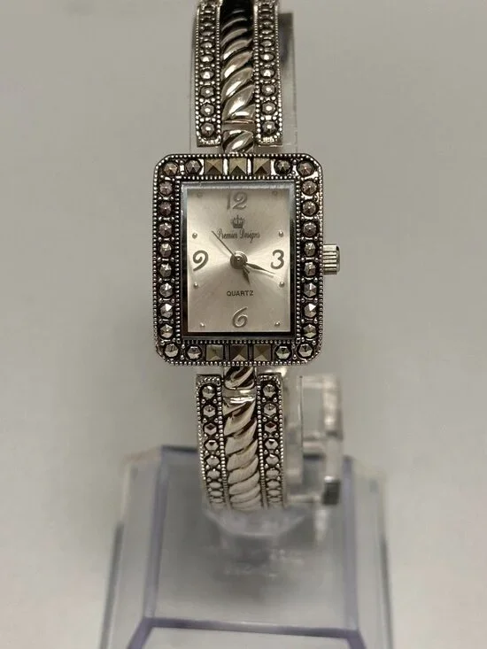 3/$30 Premier Designs Watch Women Silver Marcasite Accents New Battery 7.25