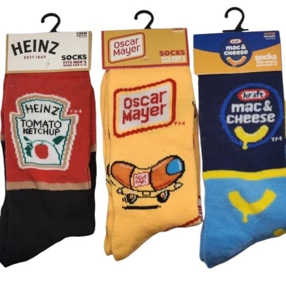 Novelty Crew‎ Socks Ketchup, Hot Dogs, Mac&Cheese Mens 6-12
