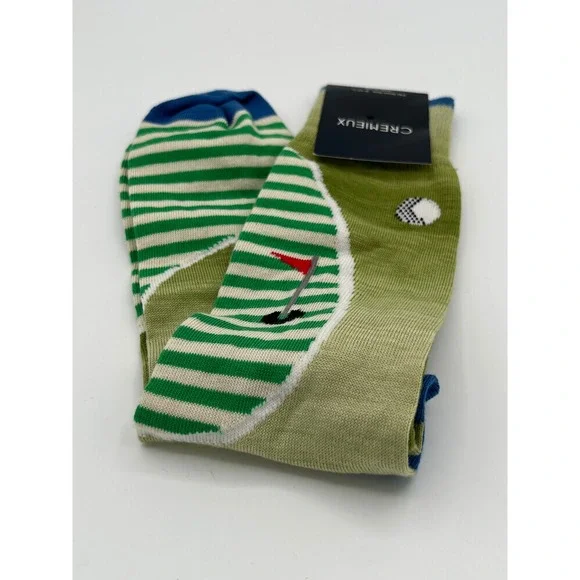 CREMIEUX Mens Golf Course Pattern Socks Green Shoe‎ Size 6-12 1/2 Golfcore New
