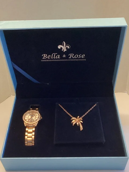 Bella & Rose Boxed Watch with Palm Tree Necklace