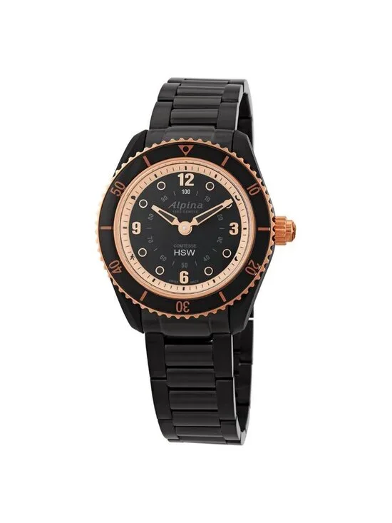 NWT Alpina Black Dial Ladies Stainless Steel Horological Smart Watch