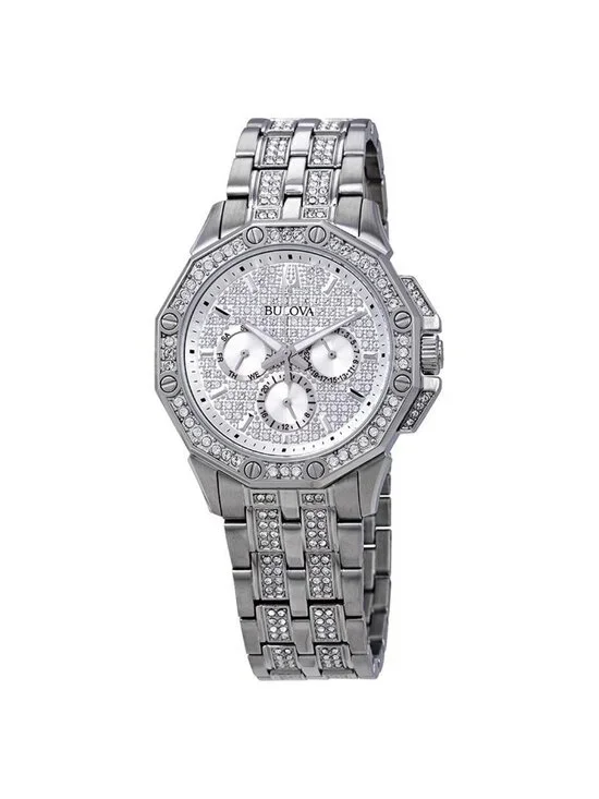 NWT Bulova Multifunction Crystal Pave Dial Men's Men's Watch