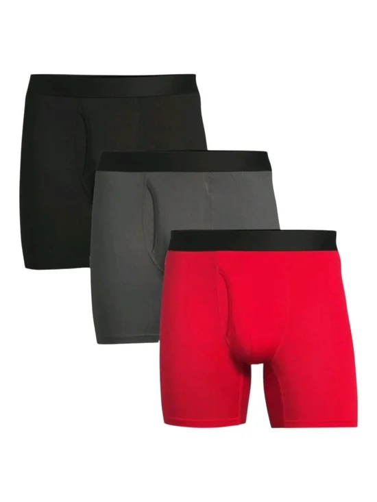 No Boundaries.3-Pack Men's Stretch Boxer Briefs. Black, Gray & Red. Size XL. NWT